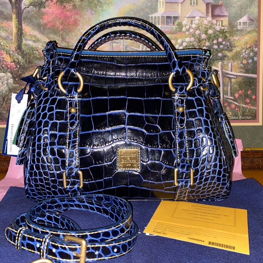 VERY RARE BLUE DOONEY & BOURKE EXQUISITE SM CROCO SATCHEL NEW WITH TAGS BEAUTY !